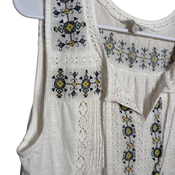 Lucky Brand Tank Top Women's XL Embroidered V-Neck Sleeveless Lace Boho Shirt - Picture 4 of 10
